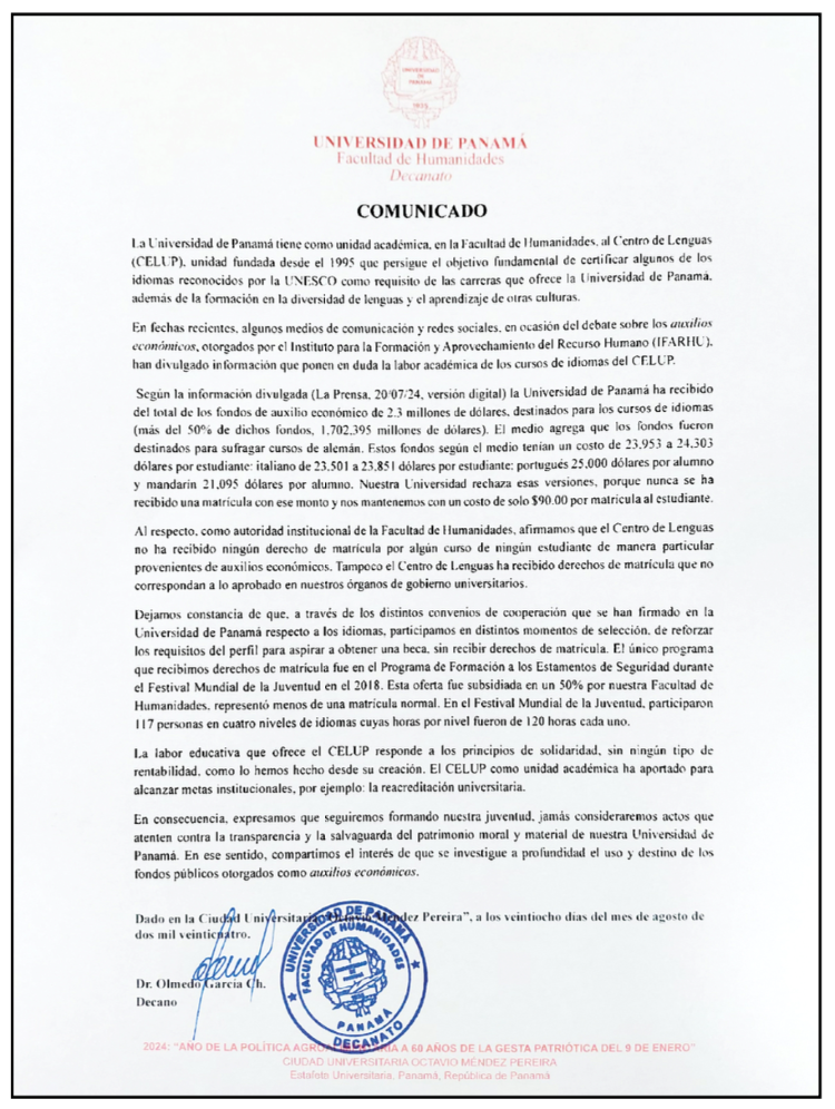 comunicado de centro de lenguas 