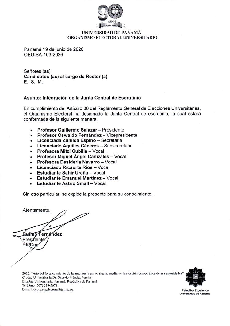 junta central de escrutinio 2026