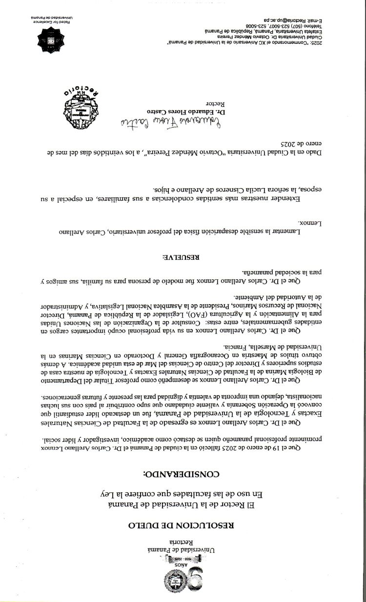 Resolución de duelo de Carlos Arellano Lennox.