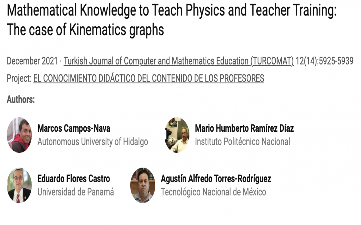 Mathematical Knowledge to Teach Physics and Teacher Training: The case of Kinematics graphs”, en español “Conocimientos matemáticos para enseñar física y formación del profesorado: el caso de los gráficos cinemáticos.